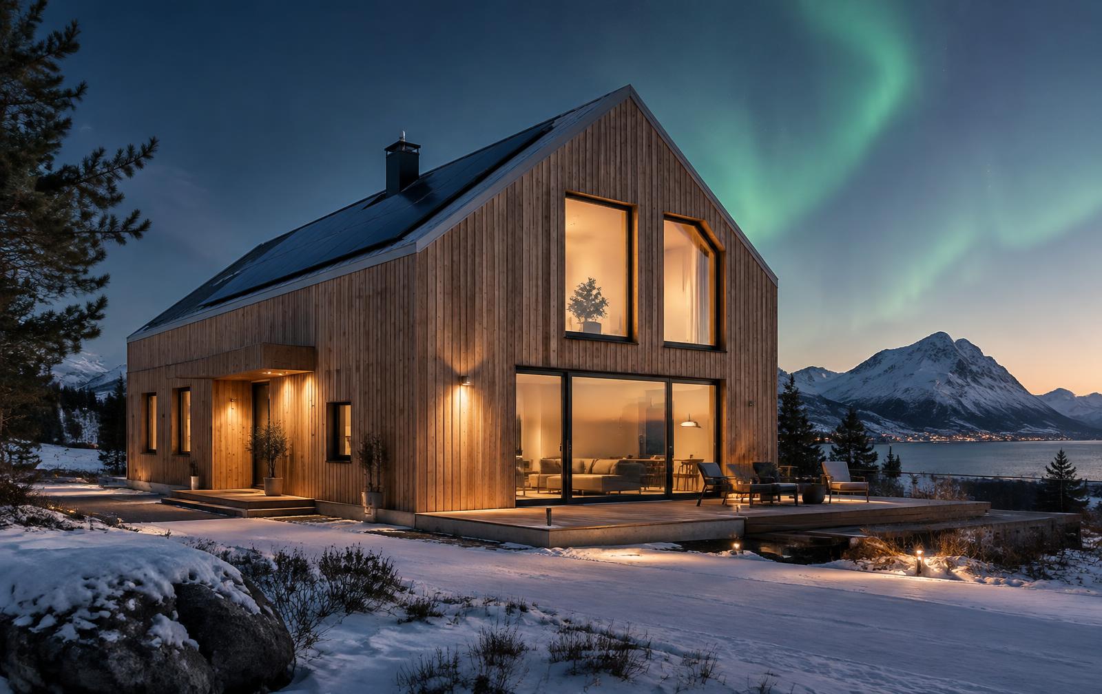 Energieffektiv villa i vinterlandskap